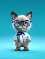 A cute Siamese on blue background. photo