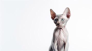 Adorable Sphynx cat on white background with copy space. photo