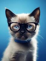 A cute Siamese on blue background. photo