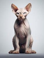 Adorable Sphynx cat on white background. photo