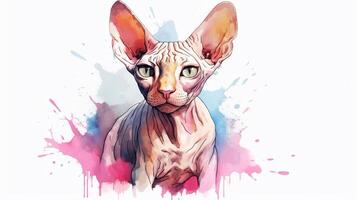 Watercolor portrait of a sphinx cat. Hand-drawn illustration. photo