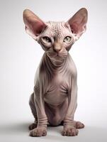 Adorable Sphynx cat on white background. photo