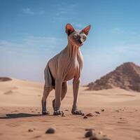 Beautiful Sphynx standing on desert. photo