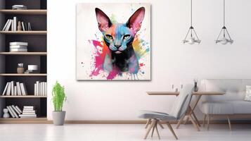 Watercolor portrait of a sphinx cat. Hand-drawn illustration. photo