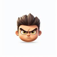 Angry face of boy isolated on a white background. 3d rendering. photo