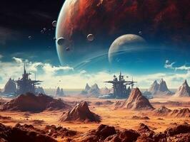 Fantasy alien planet in outer space. 3D illustration. photo