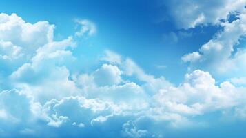 Blue sky background with white clouds. Cumulus white clouds. 3D illustration photo