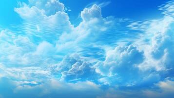 Blue sky background with white clouds. Cumulus white clouds. 3D illustration photo