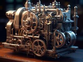 Steampunk mechanism with gears and cogwheels on a dark background photo