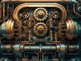 Steampunk mechanism with gears and cogwheels on a dark background photo