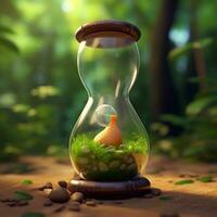 Fantasy landscape with a cute one in a hourglass. 3d rendering photo