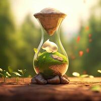 fantasía paisaje con un linda uno en un reloj de arena. 3d representación foto