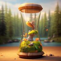 Fantasy landscape with a cute one in a hourglass. 3d rendering photo