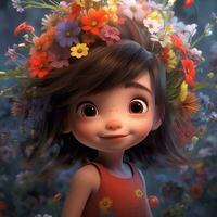 linda pequeño niña vistiendo corona de flor foto
