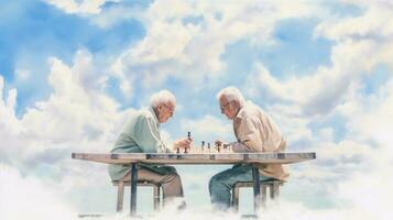 illustration of two grandfathers playing chess photo