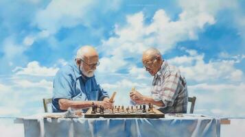 illustration of two grandfathers playing chess photo