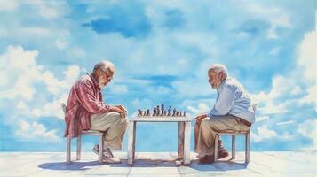 illustration of two grandfathers playing chess photo