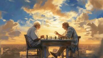 illustration of two grandfathers playing chess photo