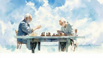 ilustración de dos abuelos jugando ajedrez foto