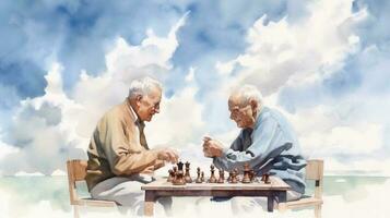 ilustración de dos abuelos jugando ajedrez foto