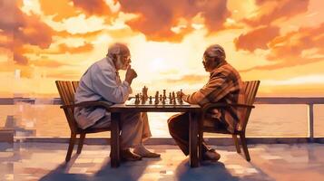 illustration of two grandfathers playing chess photo