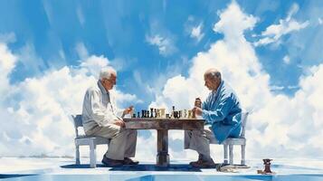 illustration of two grandfathers playing chess photo