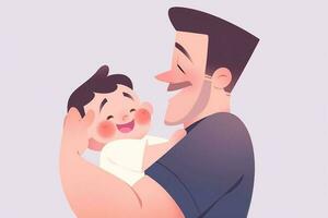 ilustración de un padre abrazos su hijo en un calentar y sentido abrazo en dibujos animados estilo foto