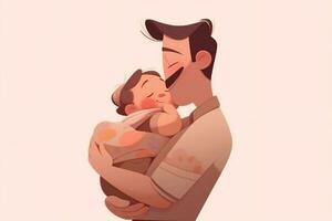 ilustración de un padre abrazos su hijo en un calentar y sentido abrazo en dibujos animados estilo foto