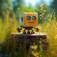 vintage robot in the forest. 3d illustration. retro robot. generative ai photo