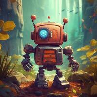 Vintage robot in the forest for background. generative ai photo