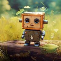 vintage robot in the forest. 3d illustration. retro robot. generative ai photo