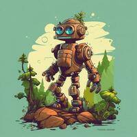 Vintage robot in the forest for background. generative ai photo