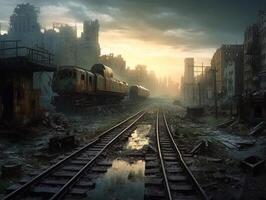 The ruins of the destroyed city. 3d rendering. photo