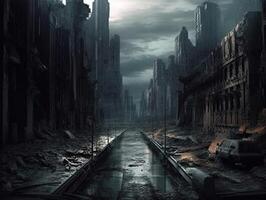 The ruins of the destroyed city. 3d rendering. photo