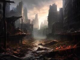 The ruins of the destroyed city. 3d rendering. photo