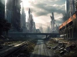 The ruins of the destroyed city. 3d rendering. photo