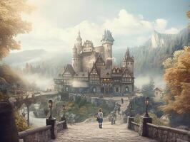 Luxury interior of the old castle for background. 3d rendering. photo