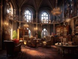 Luxury interior of the old castle for background. 3d rendering. generative ai photo