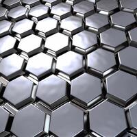 3d rendering of abstract metallic background with hexagons in gray color. photo