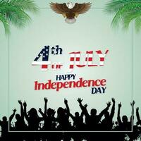 4th of July Independence day of USA with crowed and Eagle ad design photo