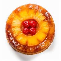 Delicious Pineapple Upside-Down Cake isolated on white background, photo