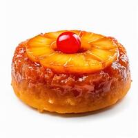 Delicious Pineapple Upside-Down Cake isolated on white background, photo