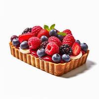 Delicious Mixed Berry Tart isolated on white background, photo