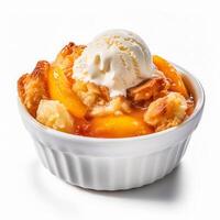 Delicious Peach Cobbler isolated on white background, photo