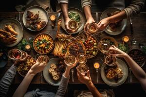 Family praying before dinner in thanksgiving dinner. photo