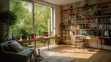 modern design cozy study room. Ai gerated photo