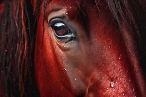 red horse watching, close up. photo