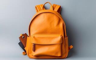 bright school backpack isolated , photo