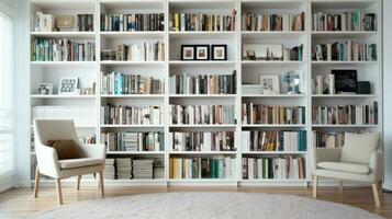 Modern interior study bookshelves on the wall room. Ai gerated photo