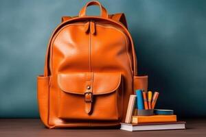 bright school backpack isolated , photo